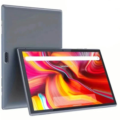 10-inch Android 12 tablet with 32GB storage, 4GB RAM, front and back cameras, featuring a sleek design.