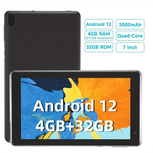 Android 12.0 dual camera 7-inch tablet from DailySale with 32GB RAM and storage, showing the screen and rear camera.