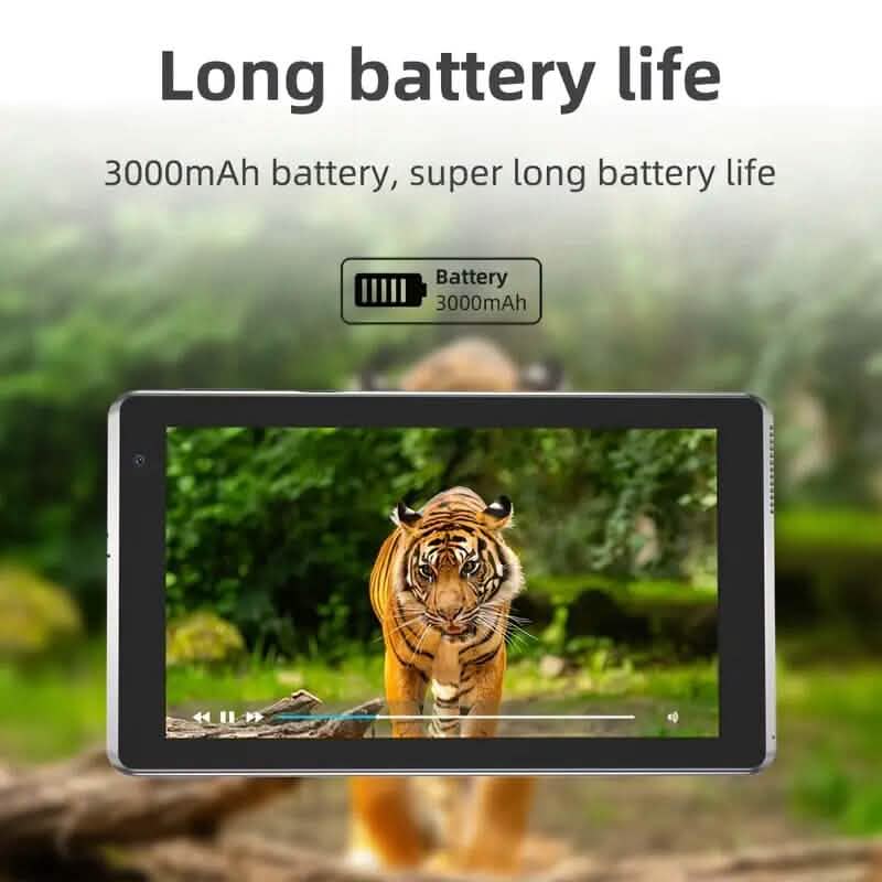 Android 12.0 dual-camera 7-inch tablet with 32GB RAM and storage, featuring a sleek design and user-friendly interface.