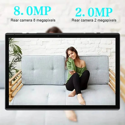 Android 14 10-inch tablet by DailySale with 2GB+4GB RAM, 32GB ROM, and 1TB expandable storage, displayed on screen.
