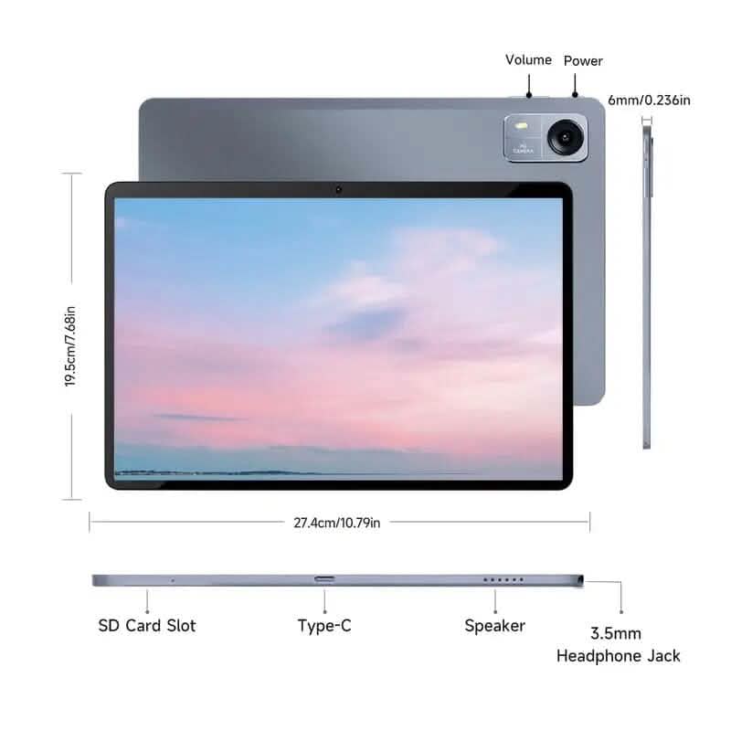 Android 14 10.1-inch tablet with 12GB RAM, 128GB storage, keyboard, and mouse for versatile use
