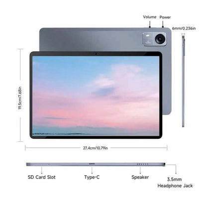 Android 14 10.1-inch tablet with 12GB RAM, 128GB storage, keyboard, and mouse for versatile use