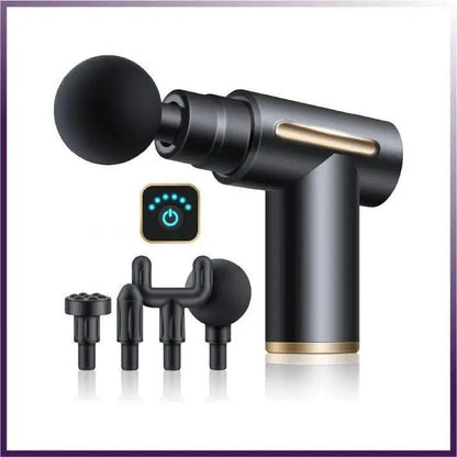DC-eterus Muscle Massage Gun with ergonomic handle and multiple attachment heads for targeted muscle relief.
