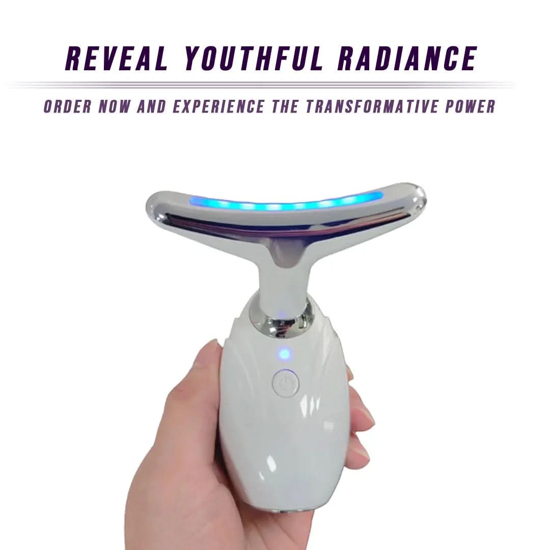 DC-eterus Neck and Face Lifting LED Therapy Device, compact handheld device with LED lights for skin rejuvenation.
