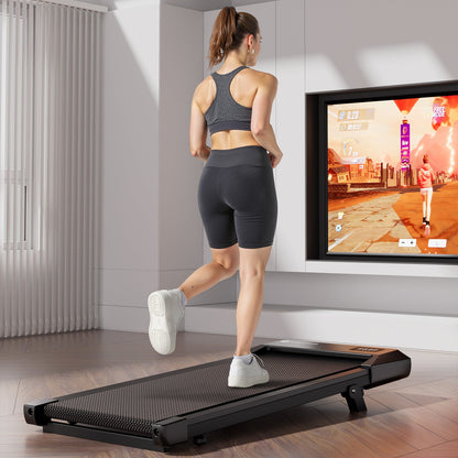 DeerRun Q2 Urban Smart Walking Pad treadmill with incline, rose gold finish, remote control, and digital display for easy use.
