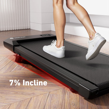 DeerRun Q2 Urban Smart Walking Pad treadmill with incline, rose gold finish, remote control, and digital display for home use.