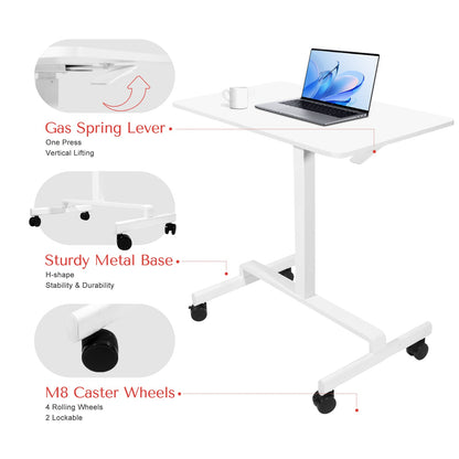 DeerRun® adjustable standing desk for laptops, 31.5 inches long and 18.9 inches wide, with rolling wheels for easy movement.