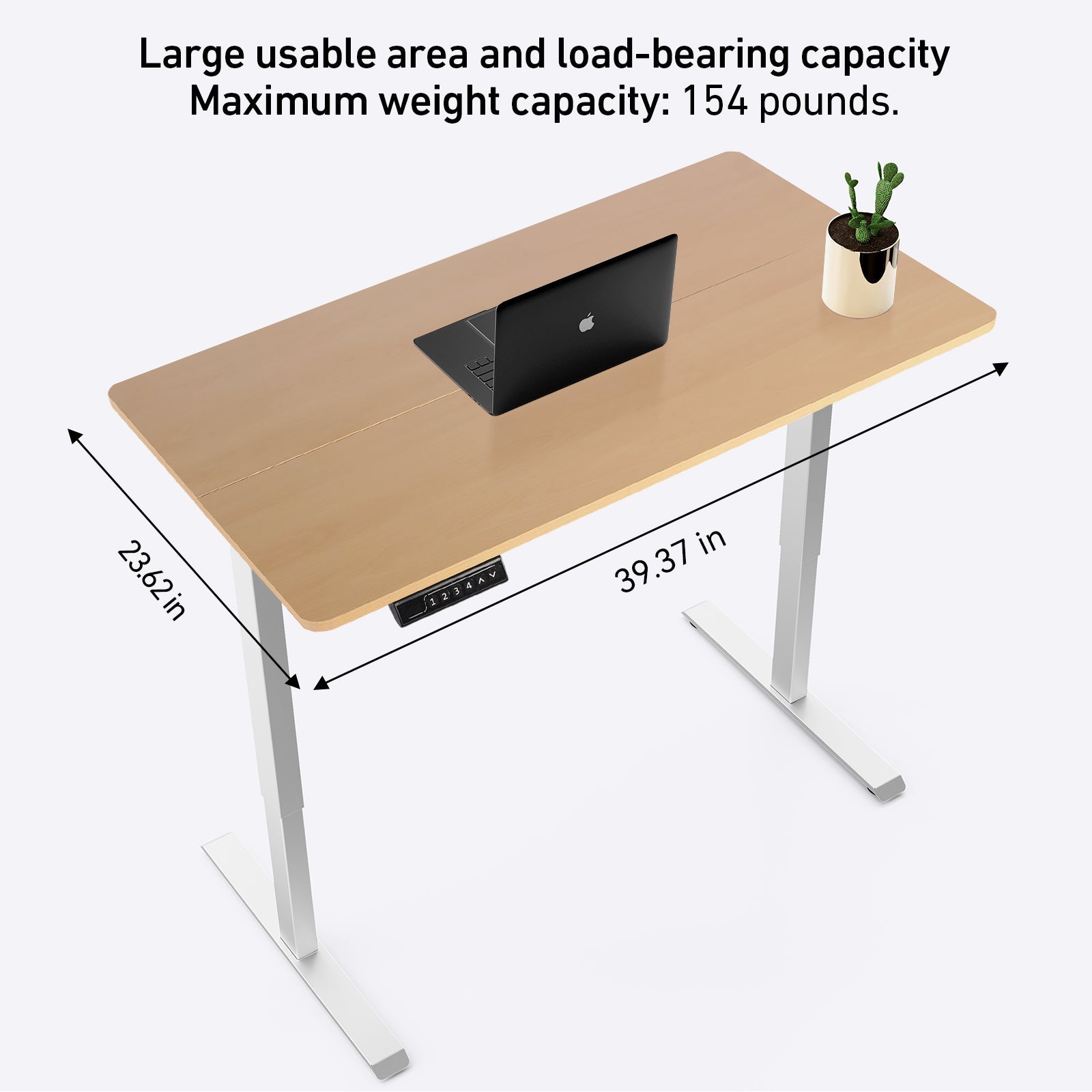DeerRun® electric standing desk with a 39 x 23-inch black surface, height adjustable for ergonomic workspace setup.
