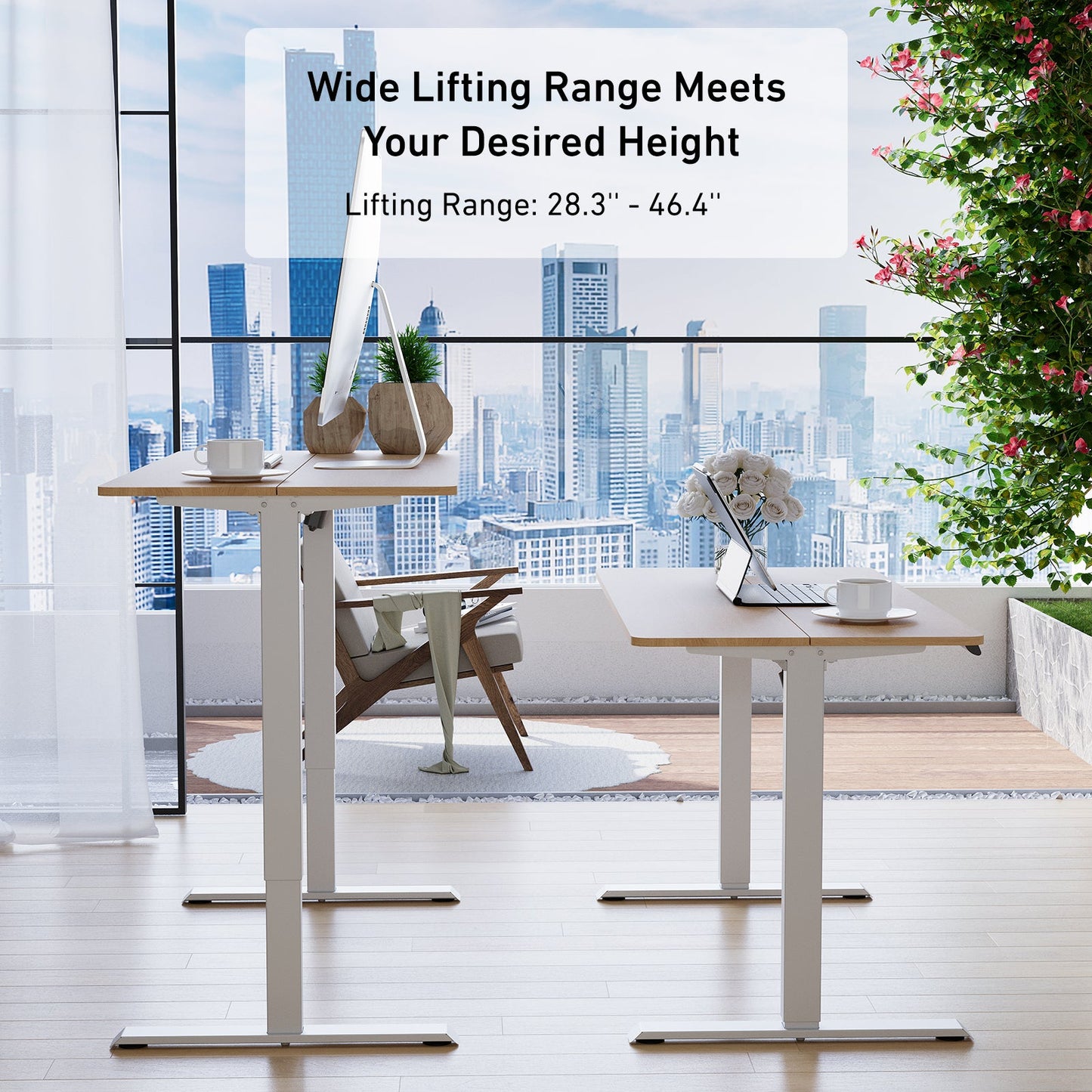 DeerRun electric standing desk in 39x23 inch size with adjustable height, featuring a sleek black surface and sturdy frame.