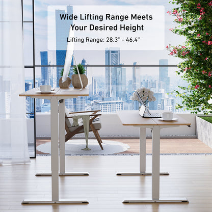 DeerRun® electric standing desk with 39x23 inch adjustable height, modern workspace furniture, viewed from side.