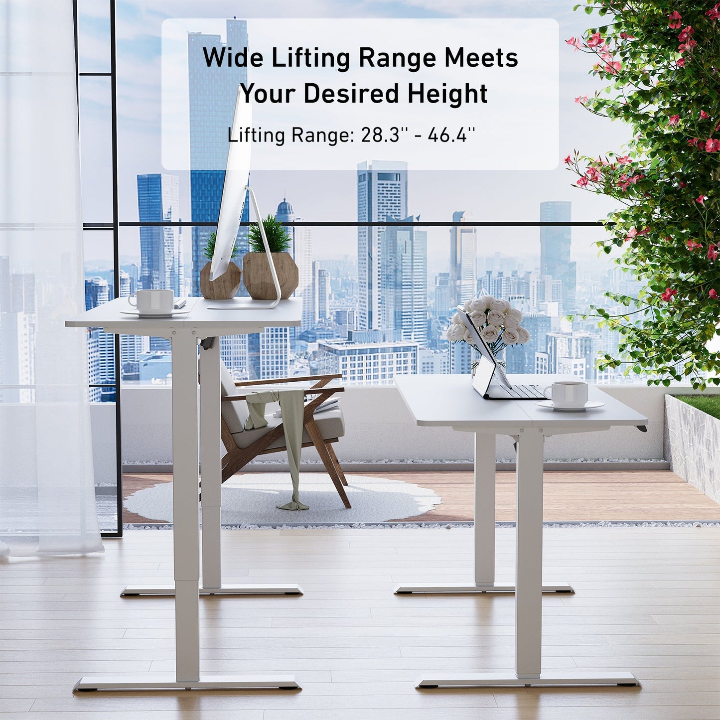 DeerRun® Electric standing desk, 39 x 23 inches, height adjustable with a smooth surface and sturdy frame for ergonomic workspace setup.