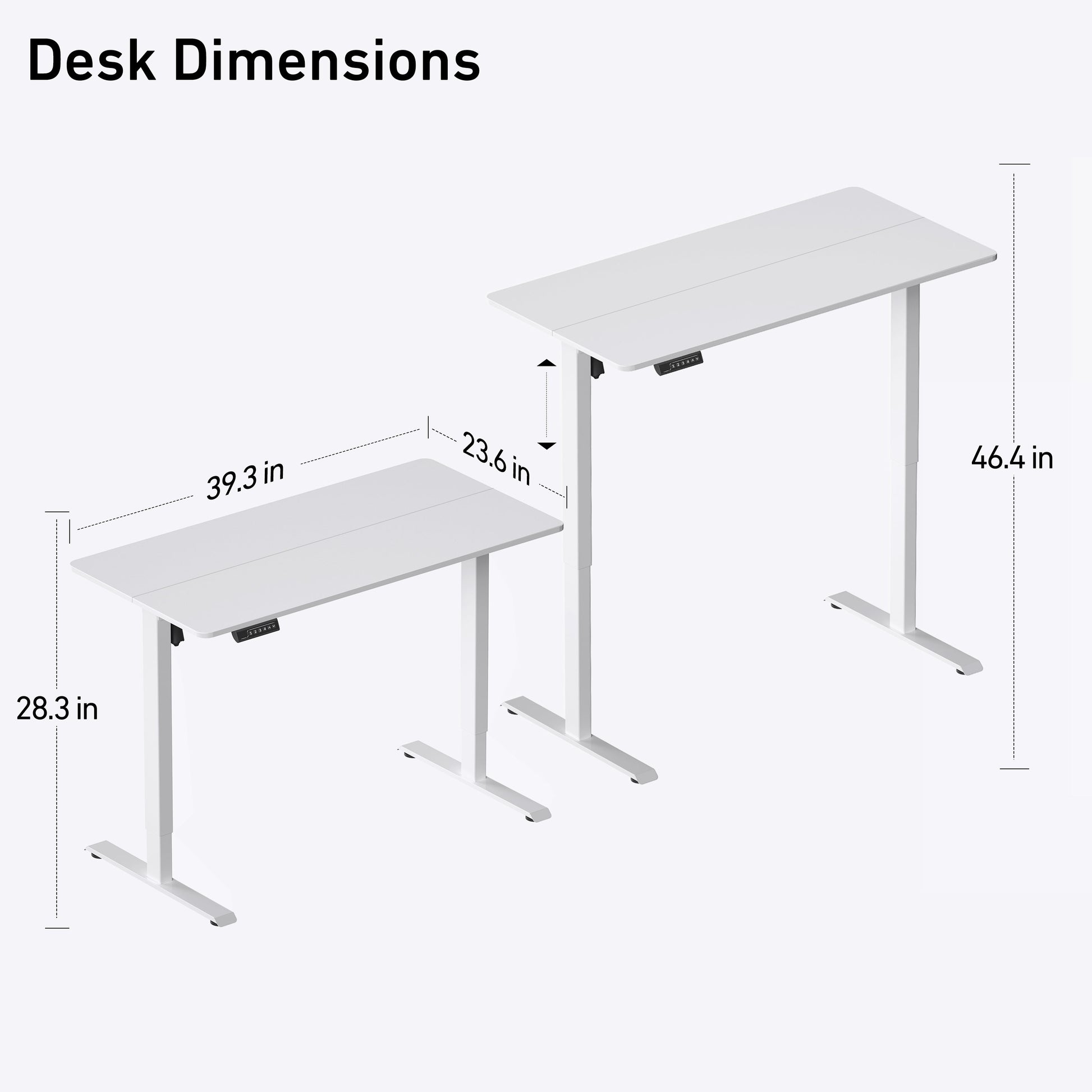 DeerRun® electric standing desk, 39x23 inches, height adjustable with a sleek wooden surface and metal frame.