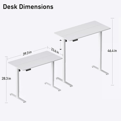 DeerRun® electric standing desk, 39x23 inches, height adjustable with a sleek wooden surface and metal frame.