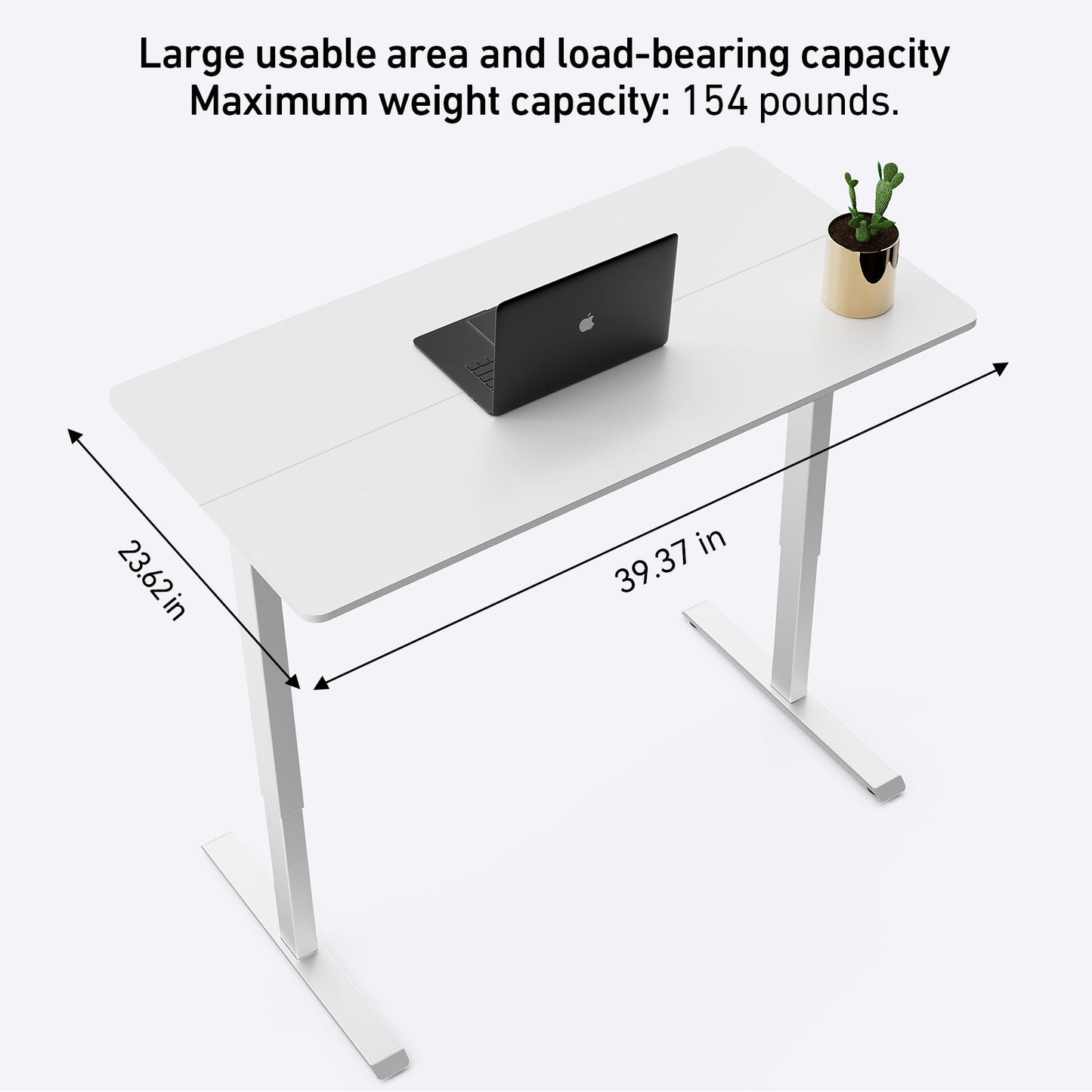 DeerRun Electric Standing Desk in 39x23 inches with adjustable height, showing the sleek wooden surface and modern design.