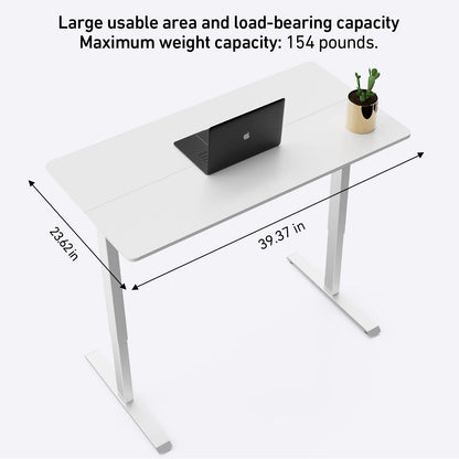 DeerRun Electric Standing Desk in 39x23 inches with adjustable height, showing the sleek wooden surface and modern design.