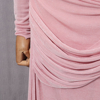 Diagonal Ruched Cape Gown | Asymmetric Draped Long Sleeve Maxi Dress(MS222)