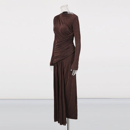 Diagonal Ruched Maxi Dress(MS467)