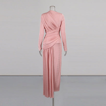 Diagonal Ruched Maxi Dress(MS467)