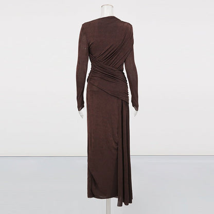 Diagonal Ruched Maxi Dress(MS467)
