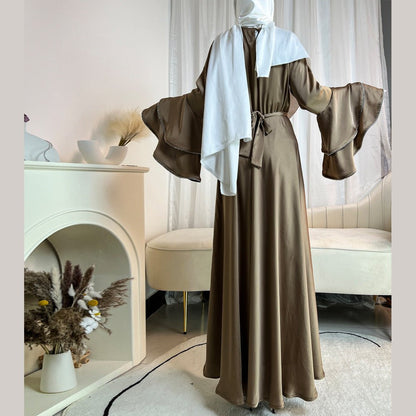 Diamond Modest Bell Sleeve Adjustable Waist Kaftan Dress Abaya with Hijab (MA169)