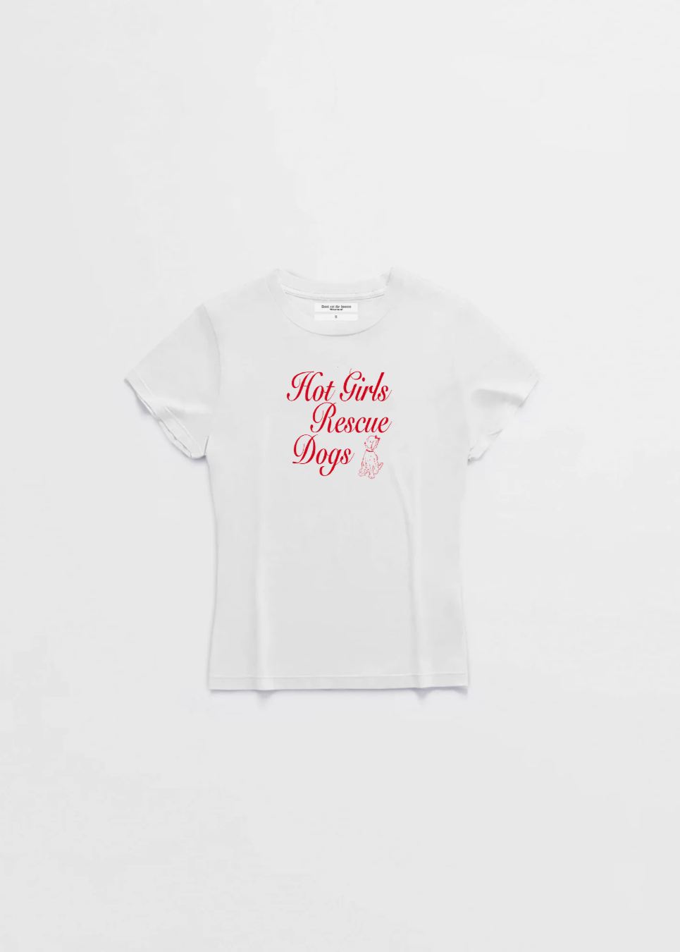 White Don't Eat The Homies Hot Girls Rescue Dogs baby T-shirt with colorful printed design, small size, casual style.