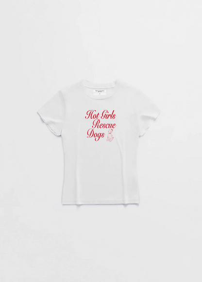 White Don't Eat The Homies Hot Girls Rescue Dogs baby T-shirt with colorful printed design, small size, casual style.
