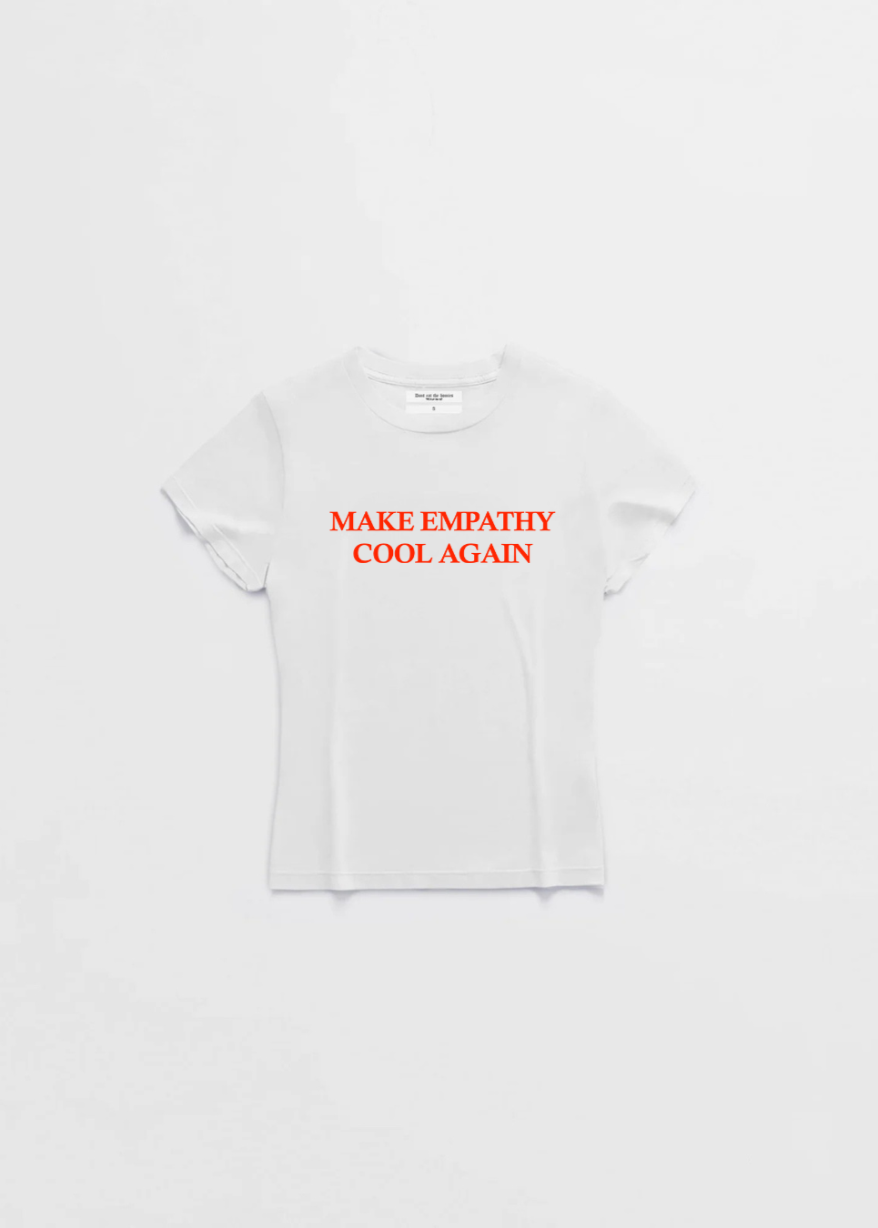 Don't Eat The Homies baby T-shirt with "Make Empathy Cool Again" slogan, casual cotton tee for kids featuring bold print.
