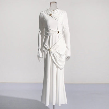 Draped Dress with Jeweled Brooches(MS347)