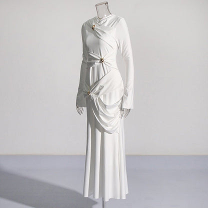 Draped Dress with Jeweled Brooches(MS347)
