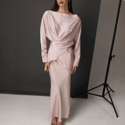 Draped Wrap Top & Maxi Skirt Set(MS333)