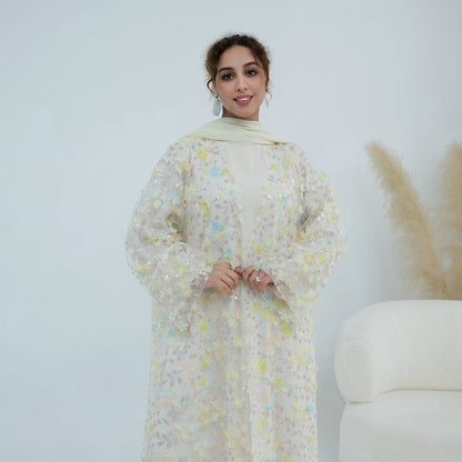 Dreamy 3D Flower Mesh Open Abaya Set(MOA313)