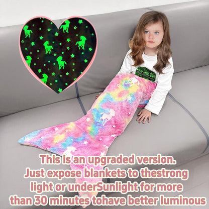 Kids Mermaid Tail Blanket - Mermaid Tail Blankets Glow in the Dark - Flannel Mermaid Blanket Gifts for Girls - Luminous Star Super Soft Tie Dye Girls Toys-Sleeping Bags