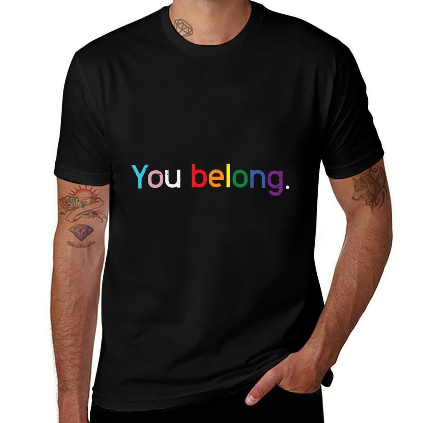 Gay Pride Month You Belong LGBTQ Ally Rainbow Men Women  Lightweight T-Shirt