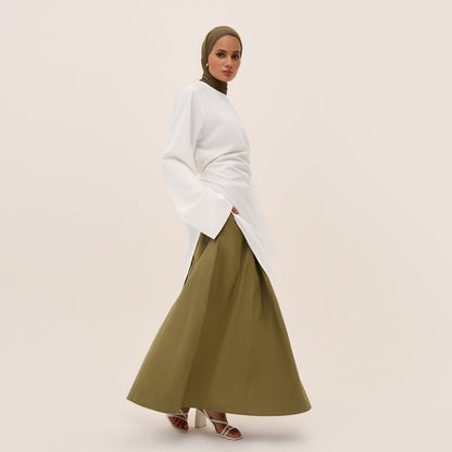 Elegant Asymmetric Top & Maxi Skirt Set | Cotton Linen Two-Piece Outfit (MS184)