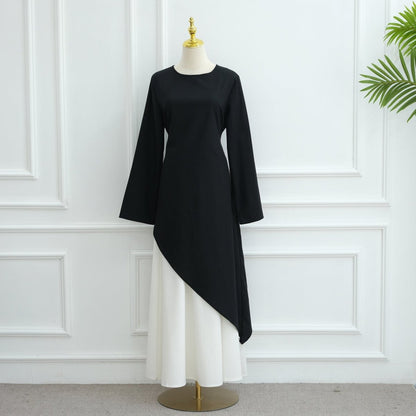 Elegant Asymmetric Top & Maxi Skirt Set | Cotton Linen Two-Piece Outfit (MS184)