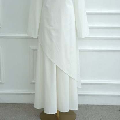 Elegant Asymmetric Top & Maxi Skirt Set | Cotton Linen Two-Piece Outfit (MS184)