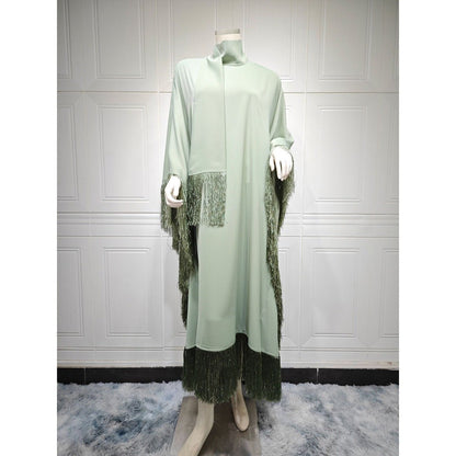 Bat Sleeve Tassel Kaftan | Party Dress with Flowy Fringe Details (MA288)