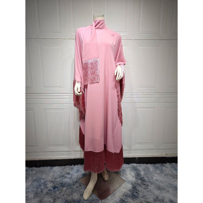Bat Sleeve Tassel Kaftan | Party Dress with Flowy Fringe Details (MA288)
