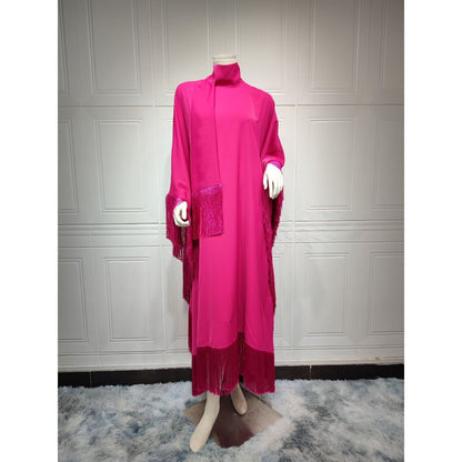 Bat Sleeve Tassel Kaftan | Party Dress with Flowy Fringe Details (MA288)