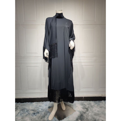 Bat Sleeve Tassel Kaftan | Party Dress with Flowy Fringe Details (MA288)