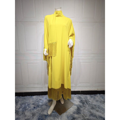Bat Sleeve Tassel Kaftan | Party Dress with Flowy Fringe Details (MA288)