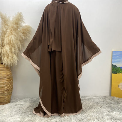 Elegant Chiffon Abaya With Batwing Sleeve | Loose Robe Abaya With Pearl Embellishments (MA183)