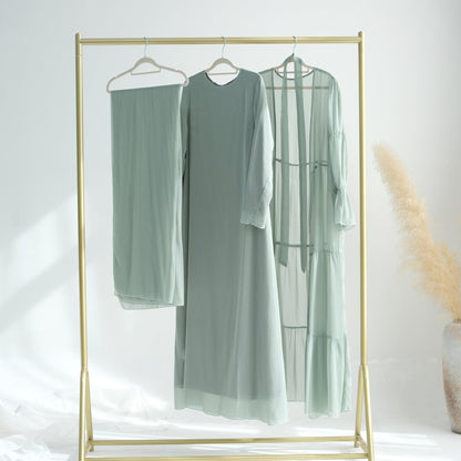Elegant Chiffon Wrinkle Abaya | Three-Piece Set Modest Muslim Chiffon Abaya (MOA155)