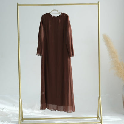 Elegant Chiffon Wrinkle Abaya | Three-Piece Set Modest Muslim Chiffon Abaya (MOA155)