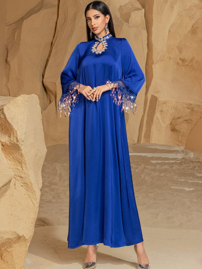 Elegant Blue Abaya Long Dress | Blue Gradient Fringed Abaya  (MA184)