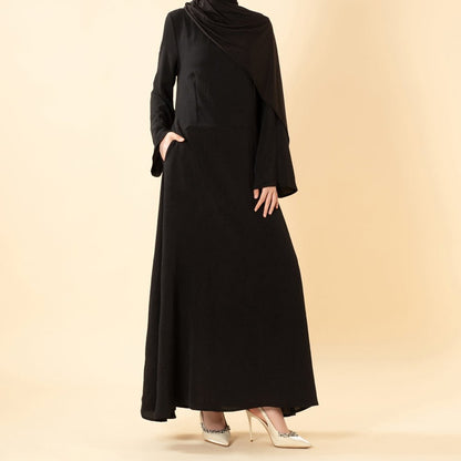 Elegant Flow Crepe Pocket Abaya Dress(MA432)