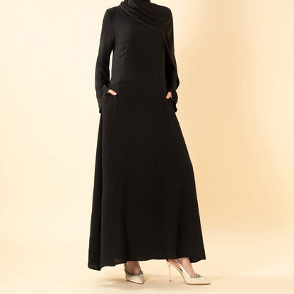 Elegant Flow Crepe Pocket Abaya Dress(MA432)