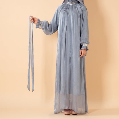 Elegant Glossy Flower Cuff Sequinned Abaya |  Glossy Abaya With Sequins (MA140)