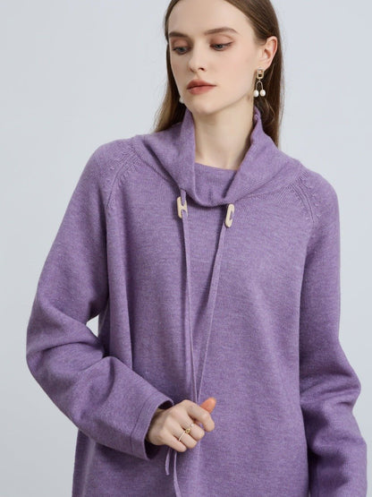 Elegant Half-Turtleneck Knit Sweater with Drawstring | Pullover Style Versatile Top(MS120)