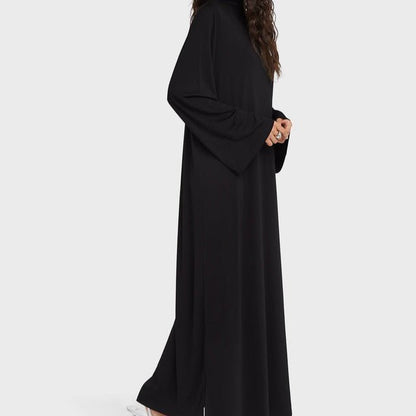 Elegant Half-Turtleneck Pullover Maxi Dress | Loose Fit Solid Color Dress with Hidden Pockets(MA313)